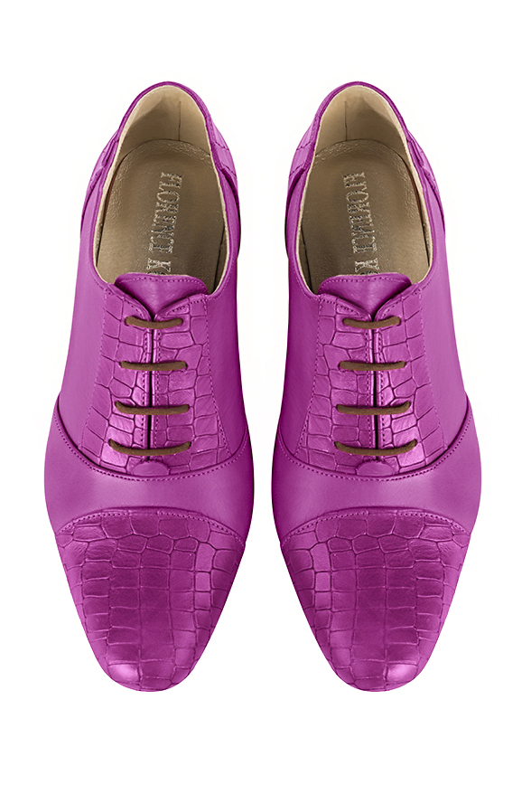 Mauve purple women's essential lace-up shoes. Round toe. Low block heels. Top view - Florence KOOIJMAN